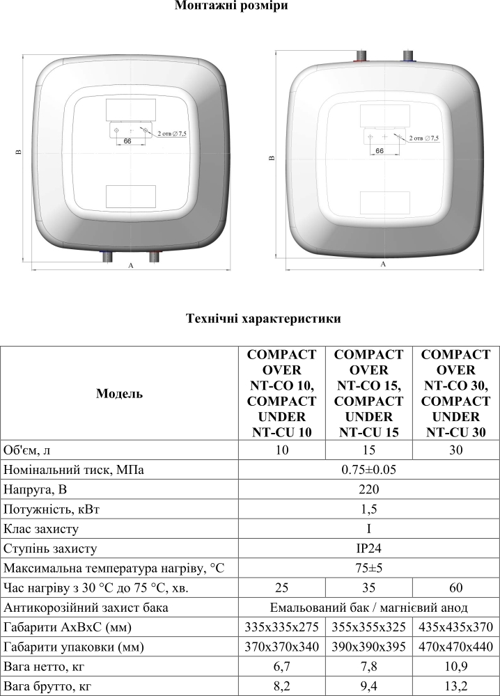 Бойлер Nova Tec 10л Under 1